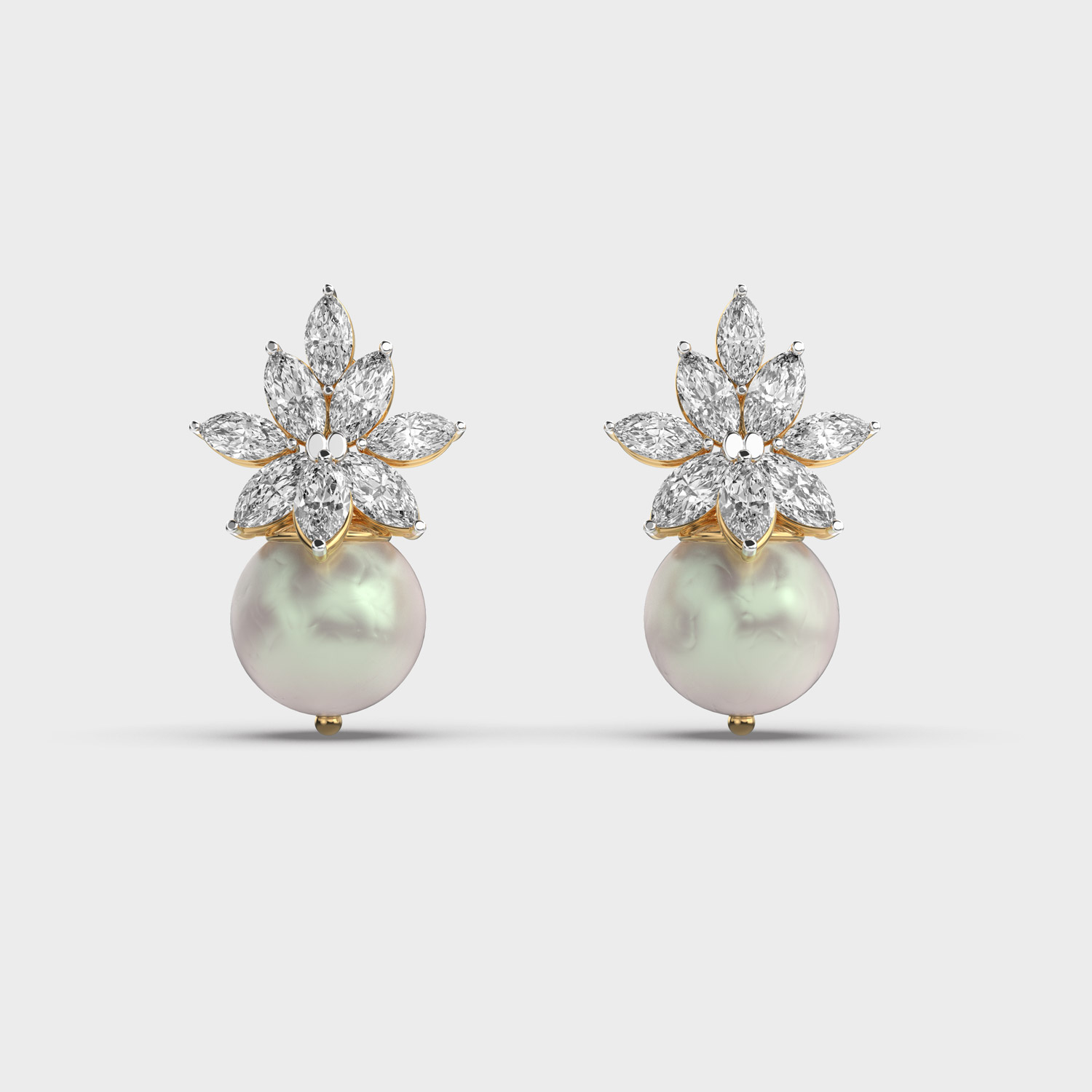 Dainty Floral Pearl Diamond Earrings